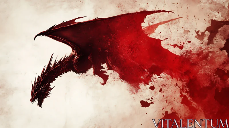 Dragon silhouette intersects red abstract splatter field