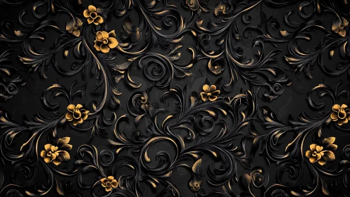Baroque black relief with gilded floral scroll ornamentation