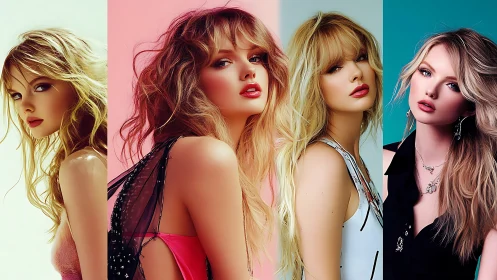 Quad-panel digital portrait sequence with stylized cosmetic lighting study