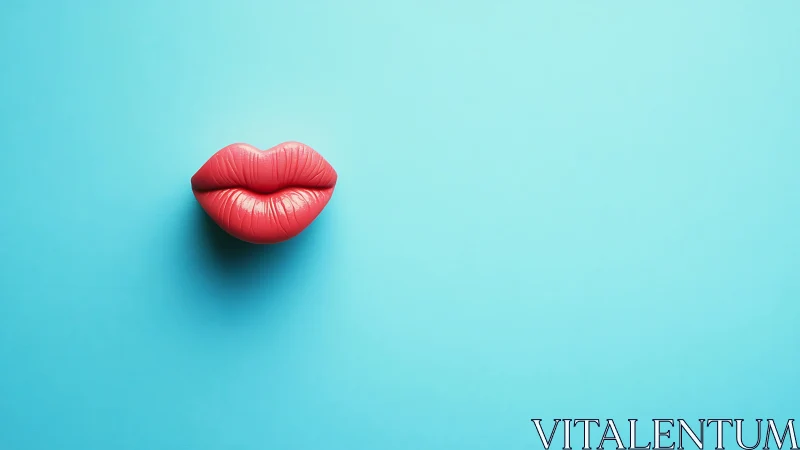 Red lips object centered on flat cyan studio background.