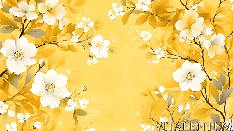 White Flowers on Yellow Background Floral Design