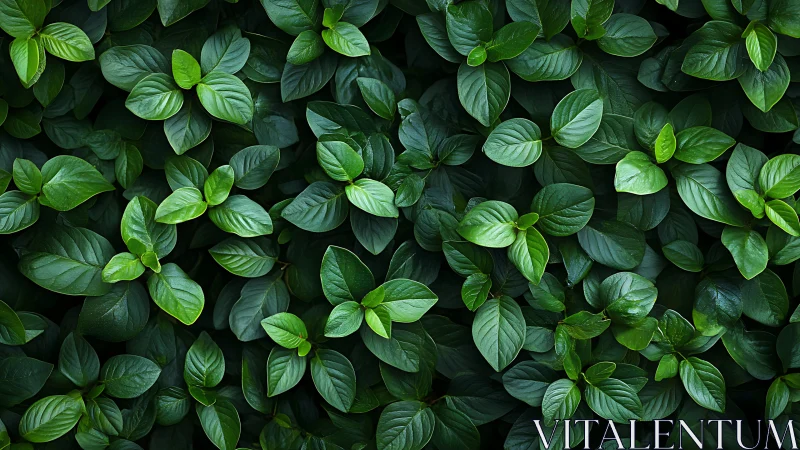 Dense green foliage pattern with glossy overlapping leaves