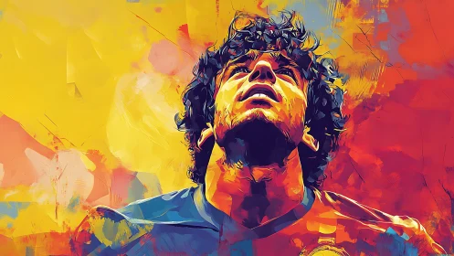 Sunlit soccer dreamer bathed in bold painted colors.