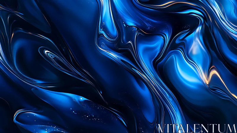 Liquid blue abstract waves with luminous metallic flows.
