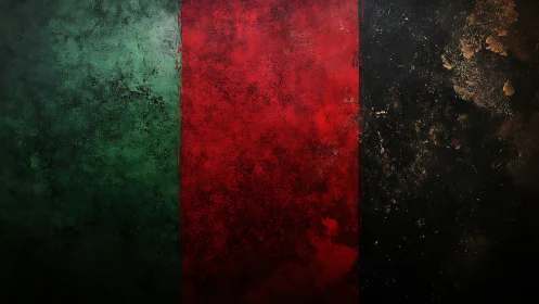 Grunge textured tricolor panel in green red and black.