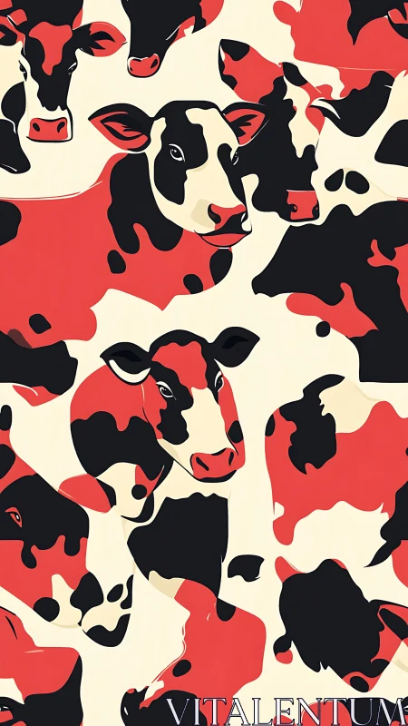 Stylized bovine heads form repeated red and black pattern