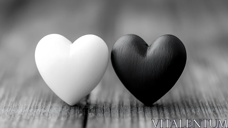White and Black Heart Shapes on Wood Surface