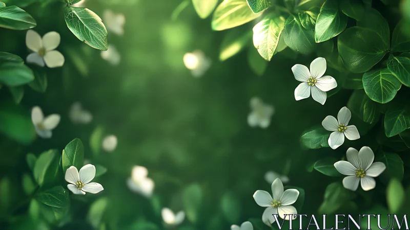 Delicate White Blossoms Nestled Among Verdant Spring Foliage.