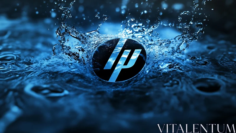 Sleek tech emblem plunging into vivid electric water splash.