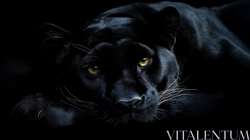 Black Panther Portrait: Intense Golden Eyes Against Darkness.
