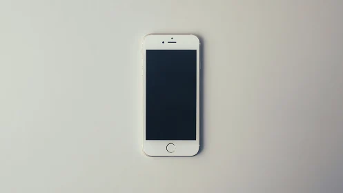 White iPhone on neutral background with dark display.