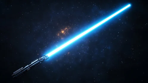 Stellar blue plasma blade cutting quiet void in half.