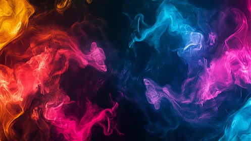 Colored light smoke wisps form swirling abstract clusters