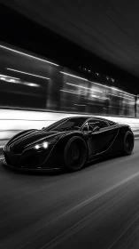 Midnight hypercar slicing neon tunnels in liquid shadow.