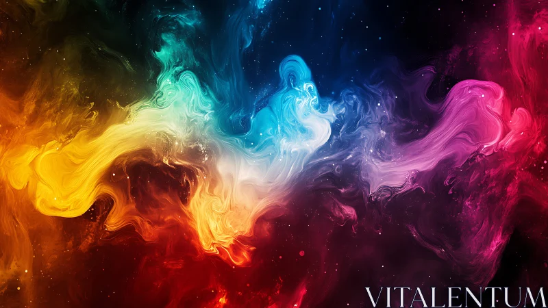 Colorful swirling nebula clouds stretch across dark space