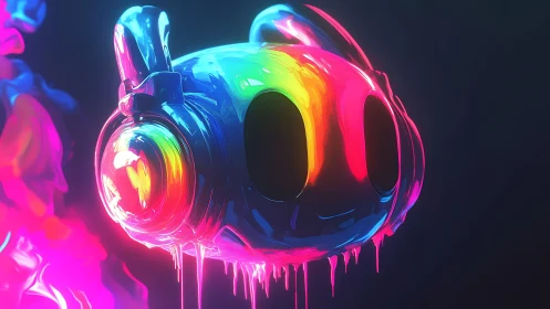 Neon drip headphone character in glossy digital glow.