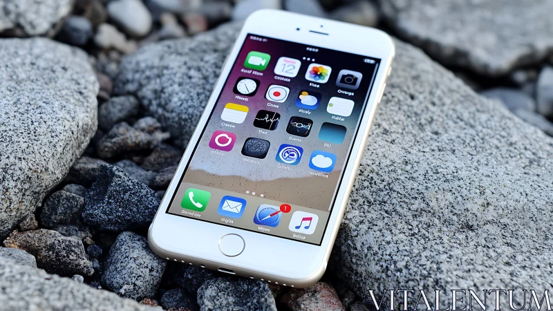 Silicon Dreams Nestled in Stone: Modern Device Meets Ancient Earth.