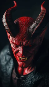 Photorealistic demonic portrait with cinematic chiaroscuro lighting.