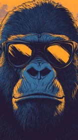Stylized gorilla portrait with neon sunglasses glow.