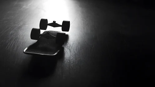 Minimalist fingerboard on scratched surface in hard light.