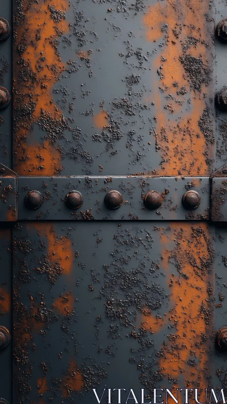 Rusted metal panels show corroded rivets and flaking surface