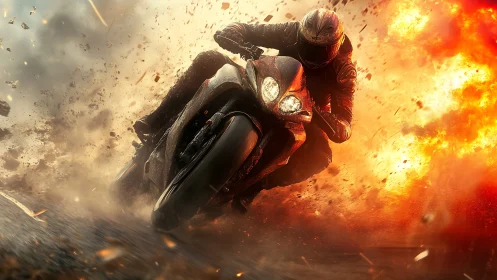 Firestorm chases a lone superbike carving sparks through chaos