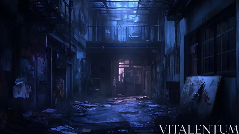 Desolate neon alleyway shrouded in cold urban decay.