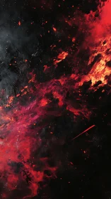 Explosive fire and smoke dispersal pattern against dark background.