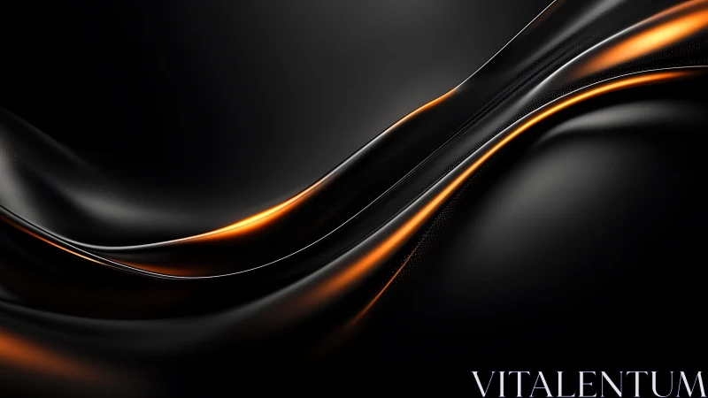 Sleek metallic abstract waves with glowing orange highlights.