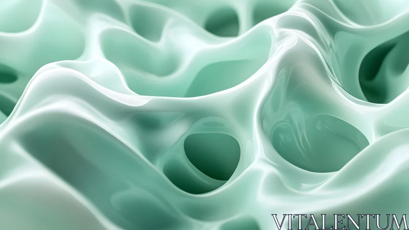 Abstract wavy teal surface with glossy, smooth 3D texture design.