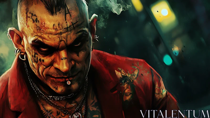 Street-tough punk gazes ahead with smoldering neon intensity