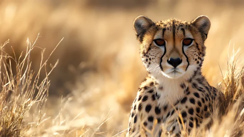 Cheetah gaze cuts through golden savanna grassland silence.