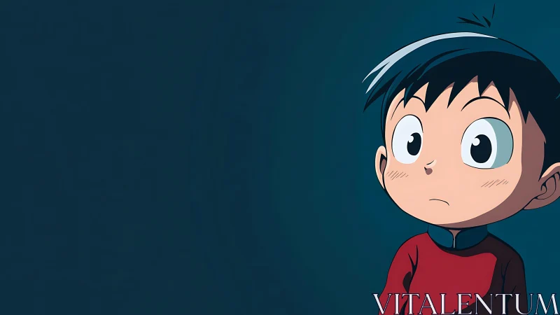 Wide eyed anime child gazes into a quiet teal distance