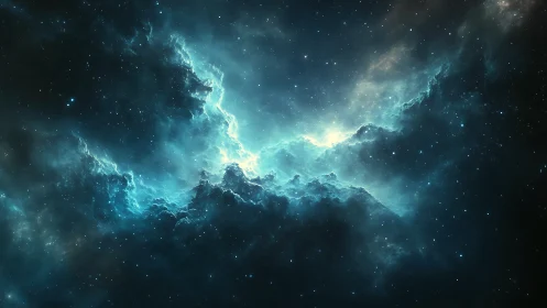 Nebula cloud structure in deep blue interstellar space.