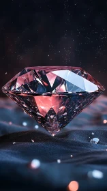 3D render of levitating rose-cut diamond over velvet terrain.