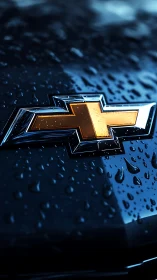 Chevrolet emblem is shown on wet vehicle surface