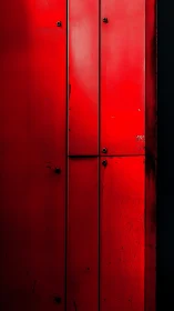 Red steel panels whisper secrets in narrow vertical stripes