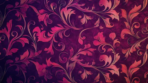 Warm magenta floral swirls on rich vintage wallpaper.