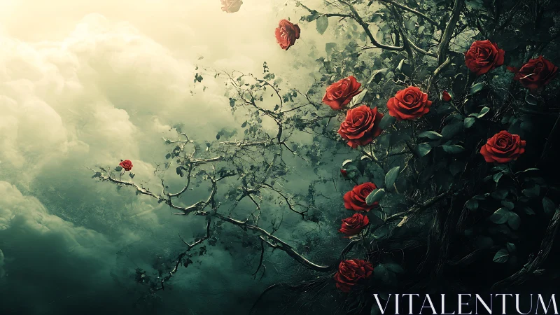 Enchanted Roses Bloom in Mystical Misty Twilight Skies