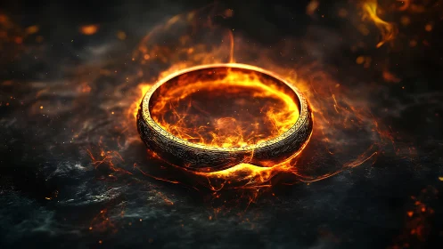Burning Ring of Power Against Dark Stone Surface