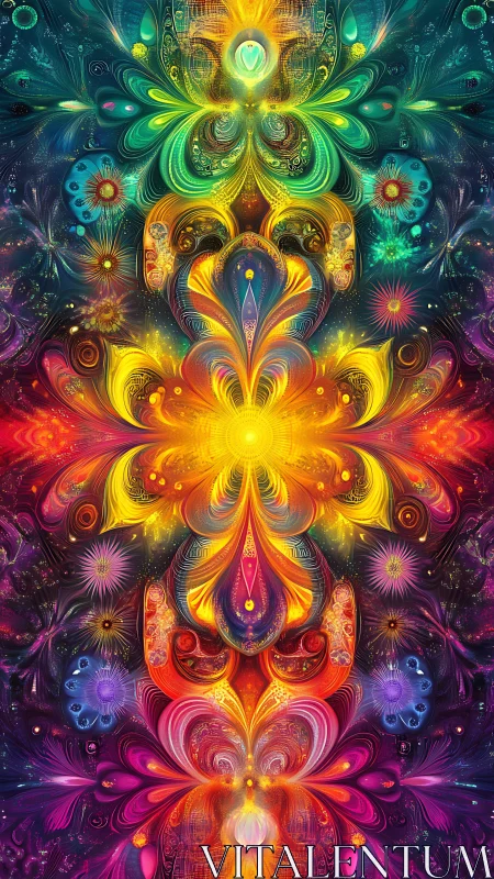 Prismatic mandala bloom with radiant symmetrical fractal petals.