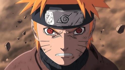 Fierce orange‑haired ninja locked in a storm of resolve.