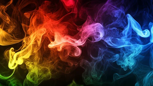Colorful swirling smoke drifts gently across a dark space