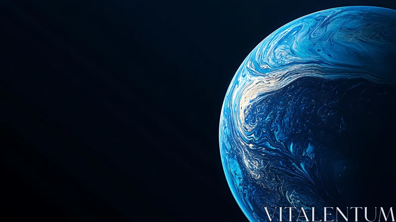 Blue marbled planetary sphere against dark space field.