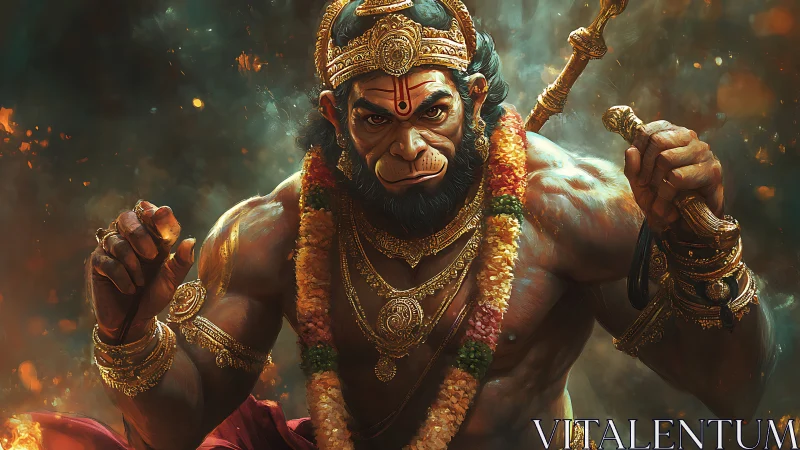 Powerful divine warrior stands radiant in golden armor