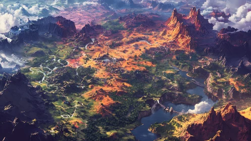 Cartographer’s daydream over twin rivers and ember peaks.