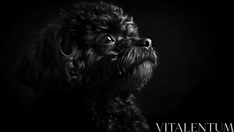 Black poodle profile in dramatic low key lighting portrait.