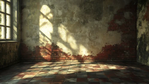 Sunlit dilapidated brick interior with high contrast GI rendering