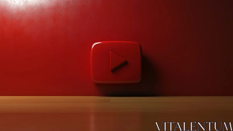 Red Glowing Play Button Against Vibrant Wall.