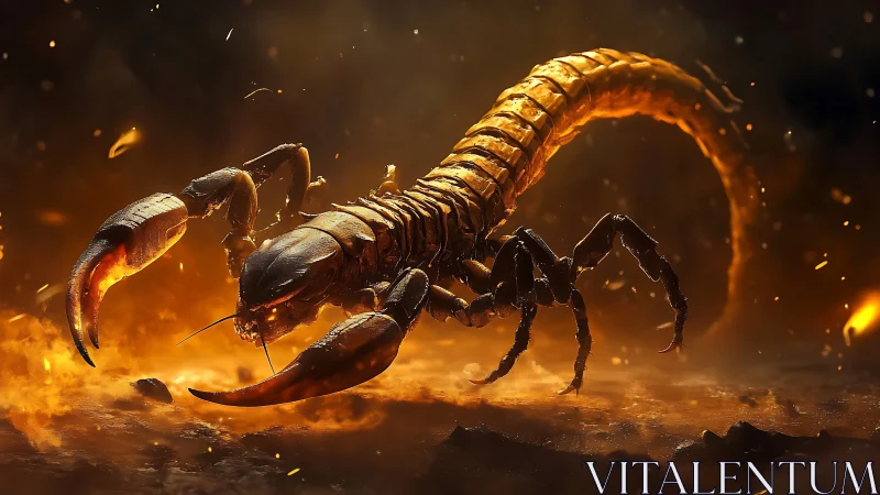 Highly detailed 3D scorpiid creature illuminated by molten backlight